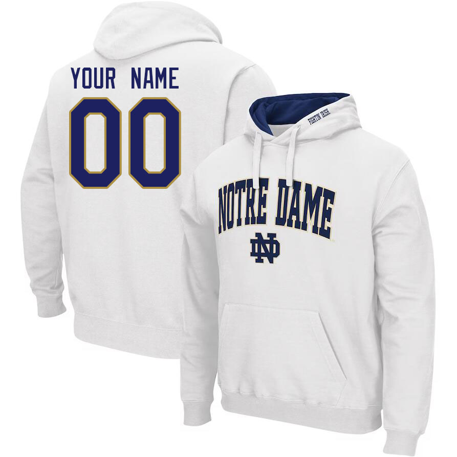 Custom Notre Dame Fighting Irish Name And Number College Hoodie-White - Click Image to Close